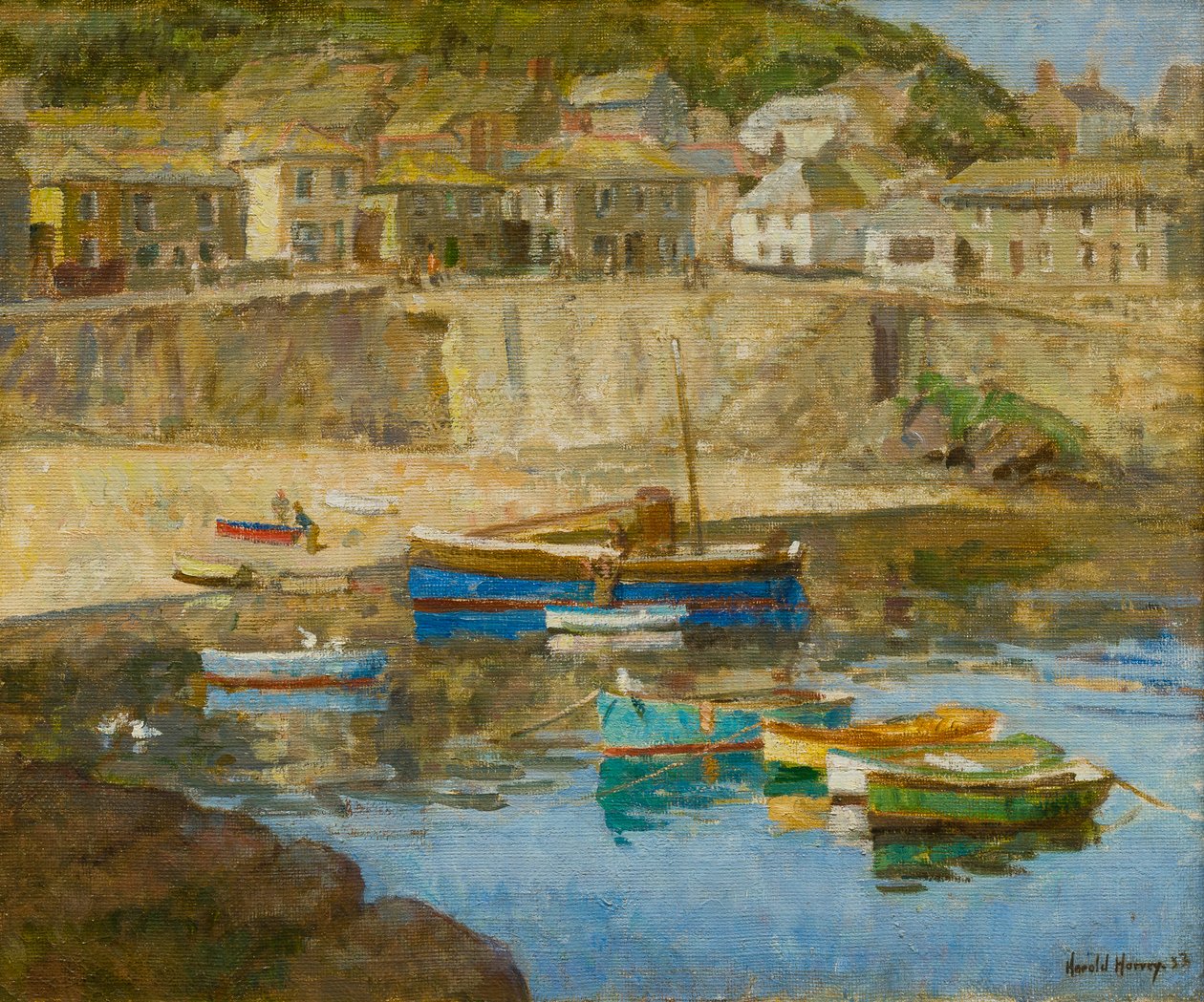 Mousehole Harbour, kolem roku 1920 (olej na plátně) od Harold Harvey