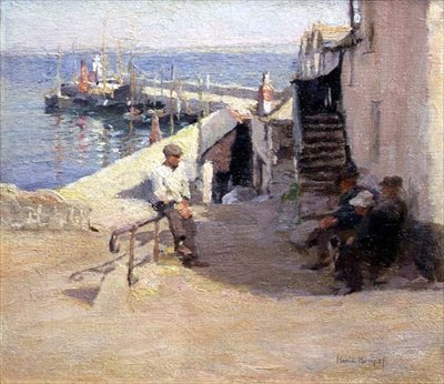 Newlyn Street Scene (olej na plátně) od Harold Harvey