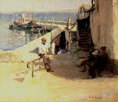 Newlynská pouliční scéna od Harold Harvey