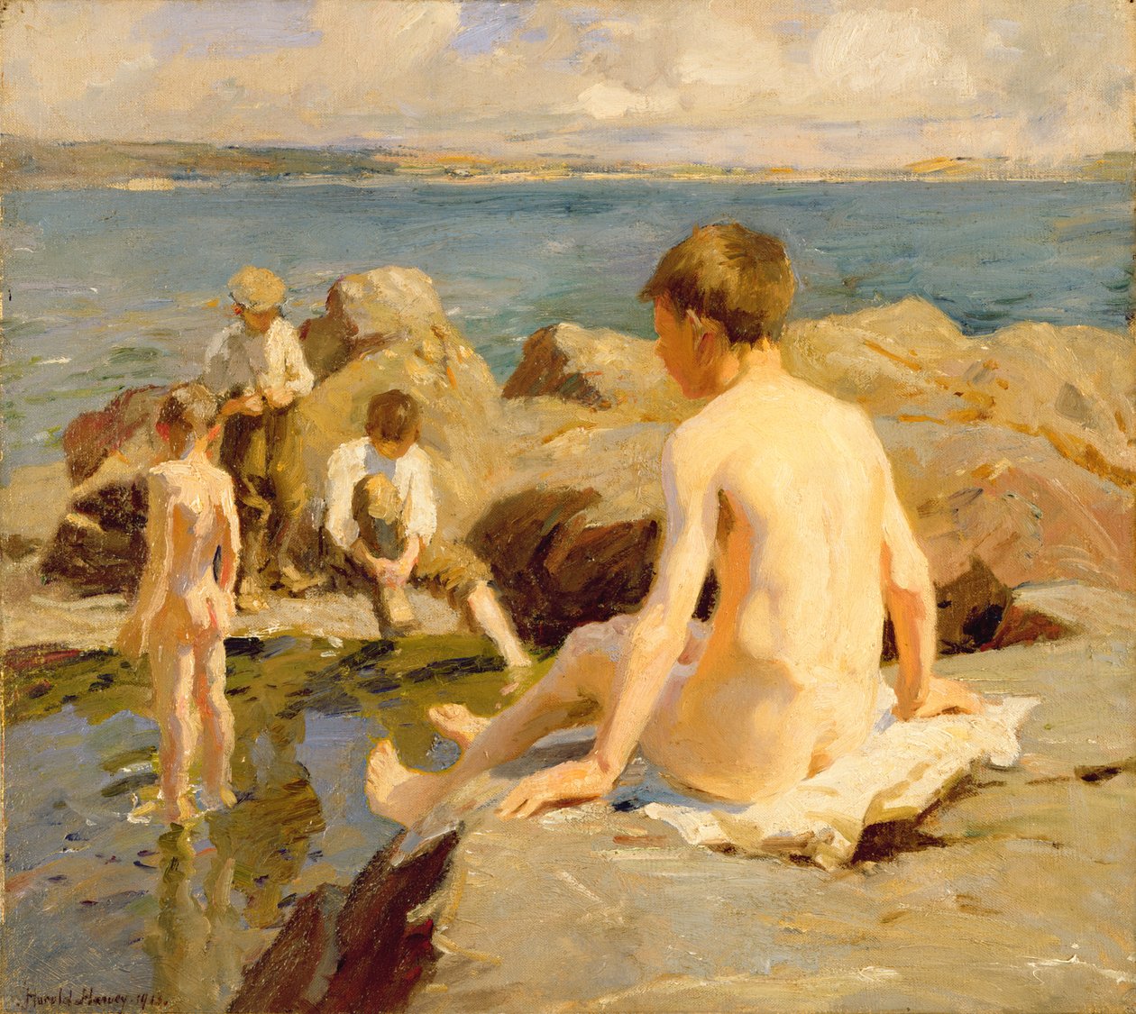 Na skalách u Newlynu (olej na plátně) od Harold Harvey