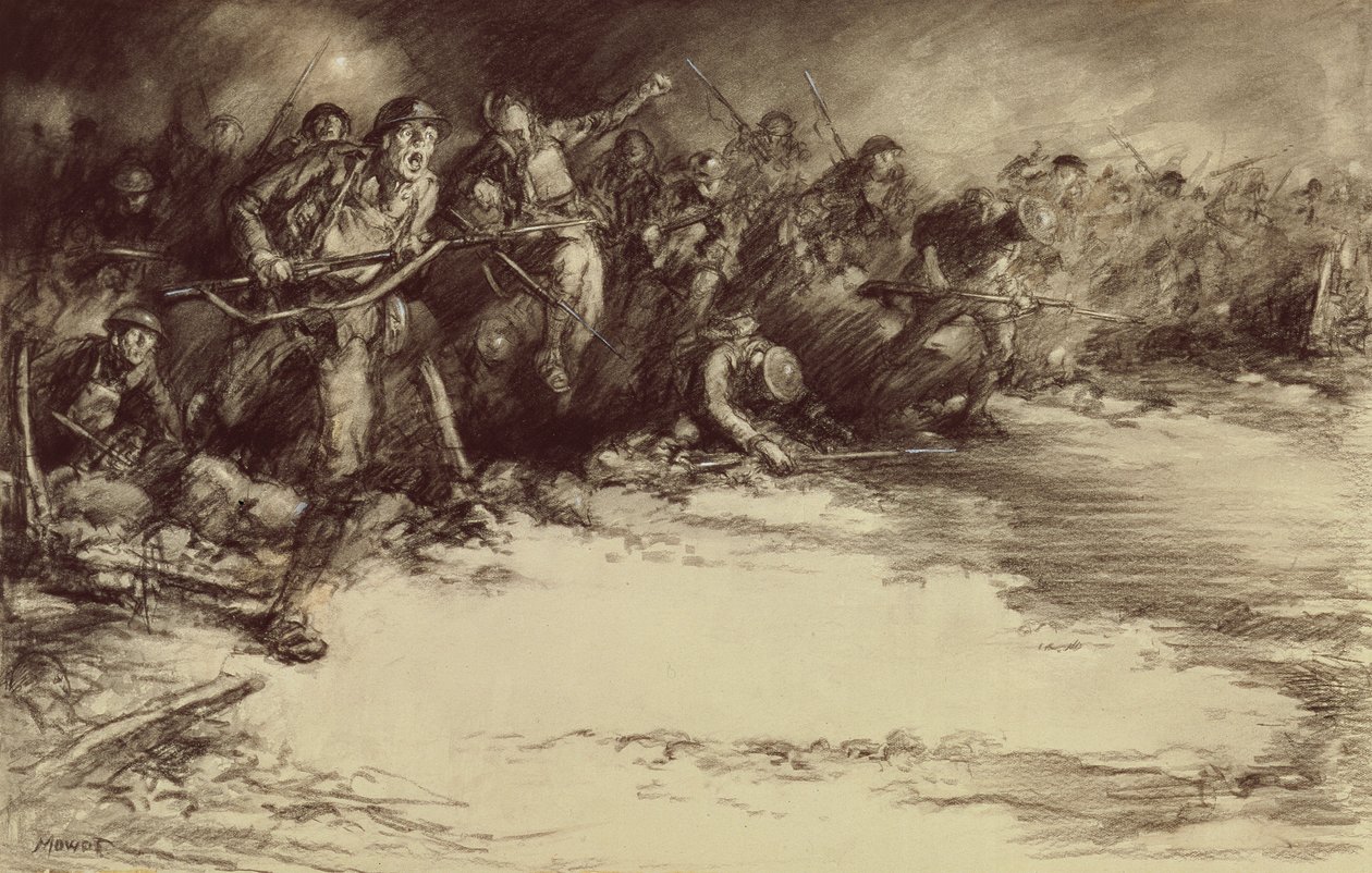 Counter Attack, c.1918 (tužka na papíře) od Harold James Mowat