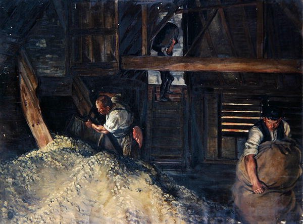 Dělníci: Dělníci pytlující chmel od Harold Oakley
