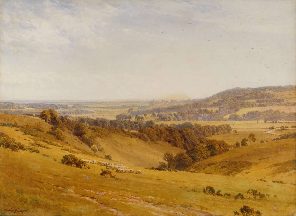 Pohled do dálky na hrad Arundel (tužka a akvarel) od Harold Sutton Palmer