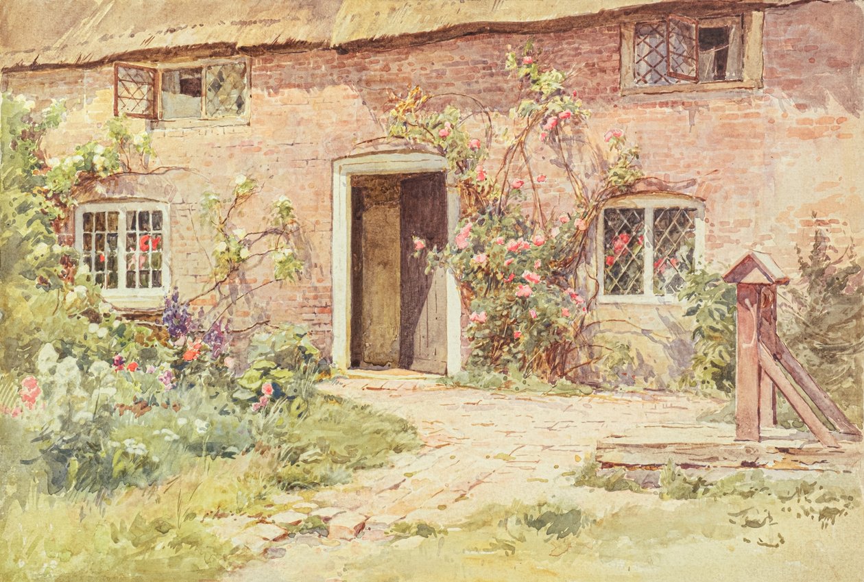 Růže kolem dveří chalupy, Wilmington (akvarel) od Harold Swanwick