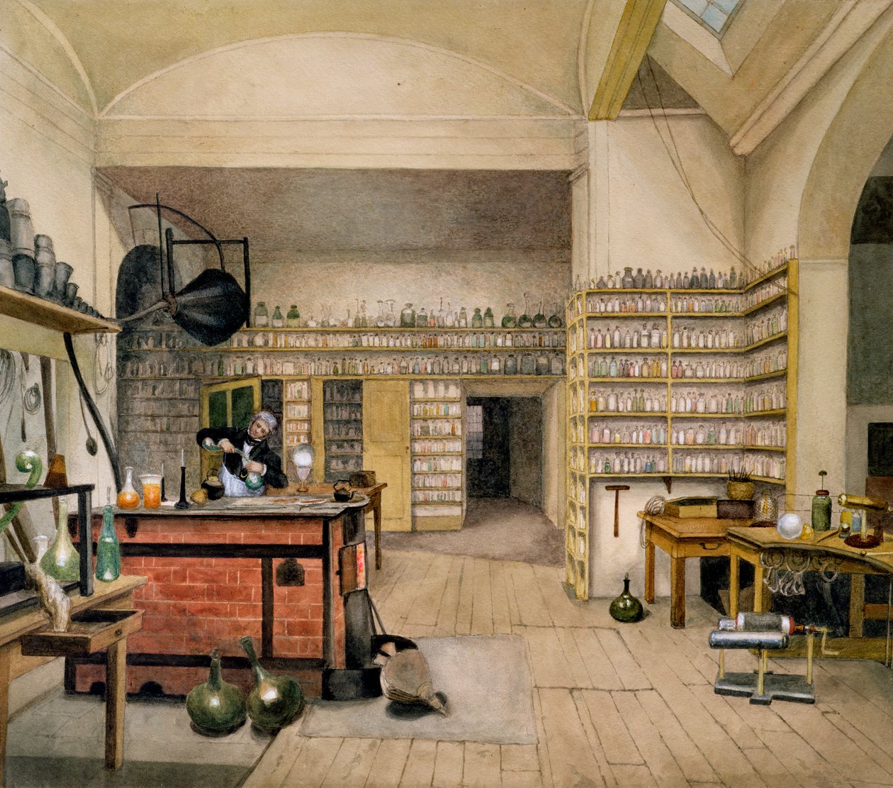 Michael Faraday (1791-1867) ve své sklepní laboratoři, 1852 od Harriet Jane Moore