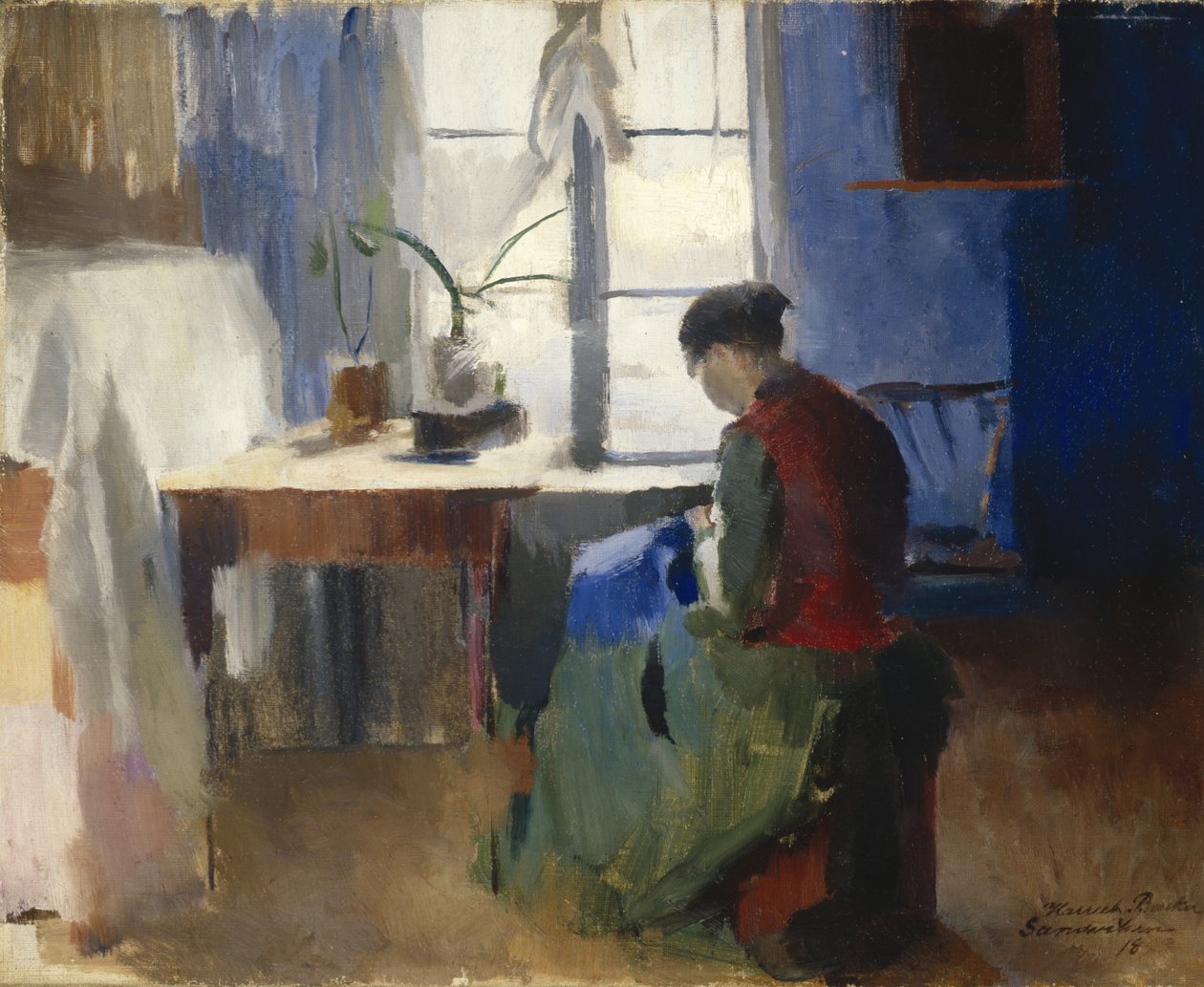 Žena šití od Harriet Backer