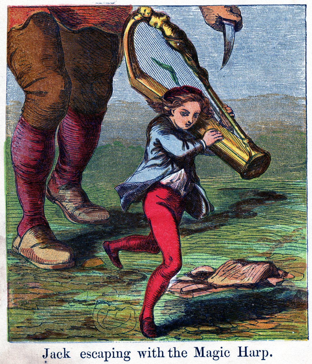 Jack prchající s kouzelnou harfou, 1867 (chromolit) od Harrison William Weir