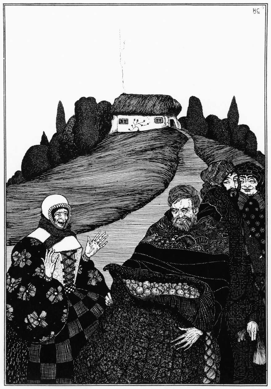 Ilustrace k pohádce "Co dělá stařec, má vždycky pravdu" z knihy "Pohádky" od Hanse Christiana Andersena (1805-1975) vydané v Londýně kolem roku 1910. od Harry Clarke