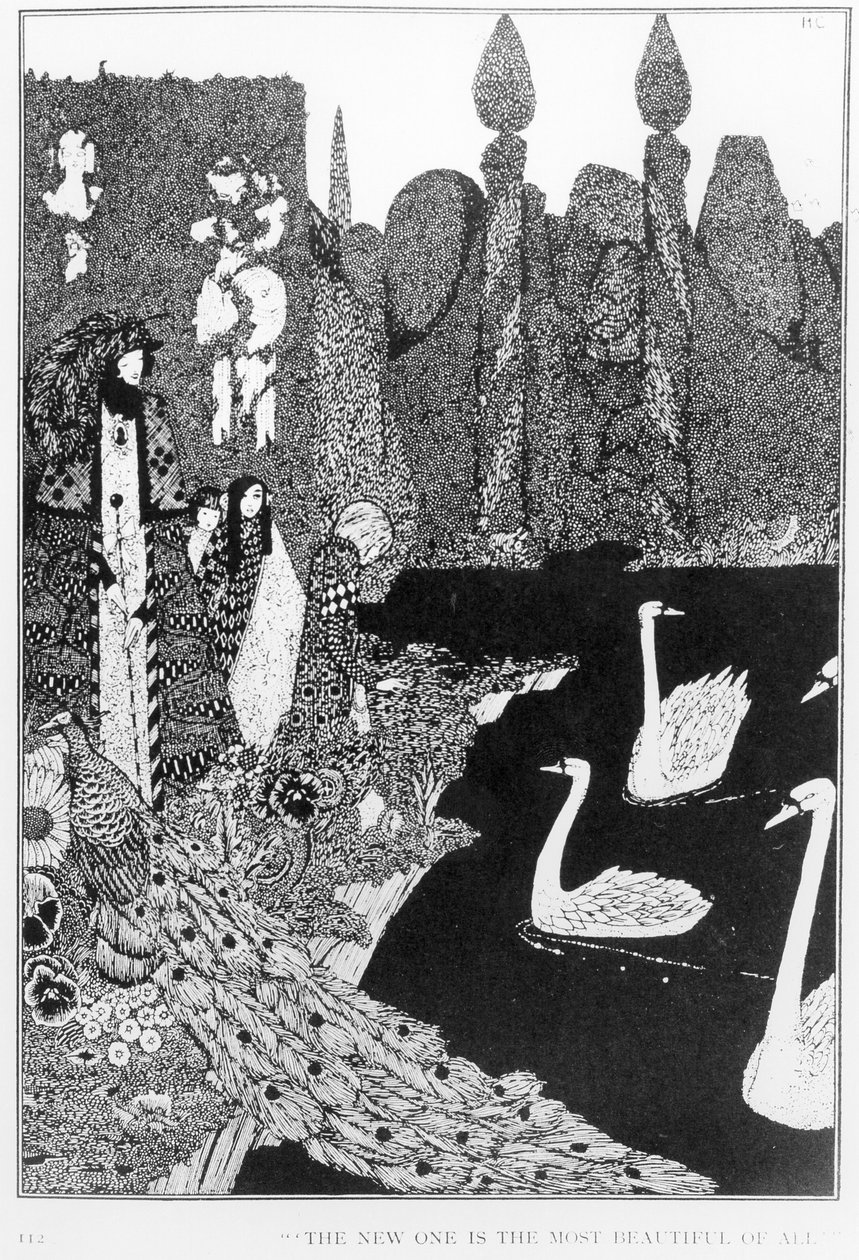 Ten nový je nejkrásnější ze všech, ilustrace k „Ošklivému káčátku“ z Pohádek od Hanse Christiana Andersena (1805-75), kolem roku 1910 od Harry Clarke