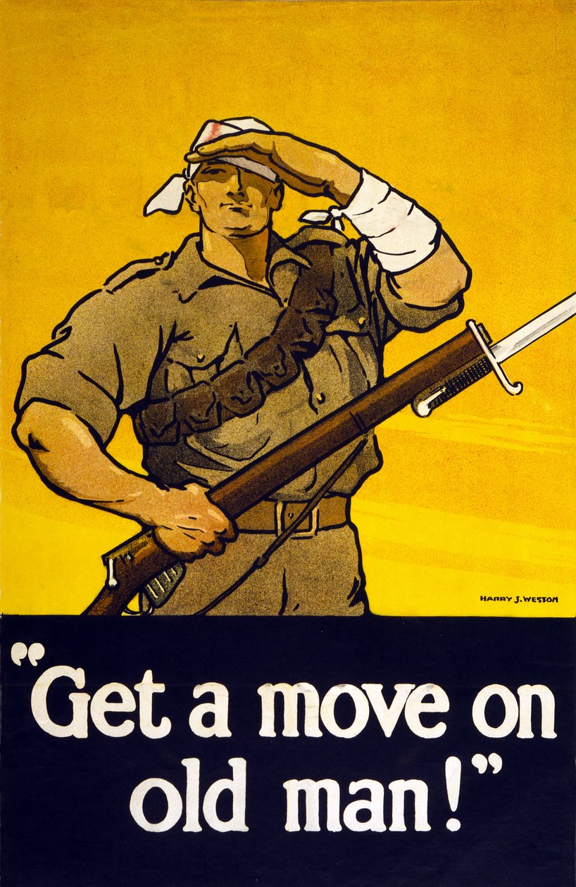 Náborový plakát Get A Move On Old Man, hospoda. 1915 od Harry J. Weston