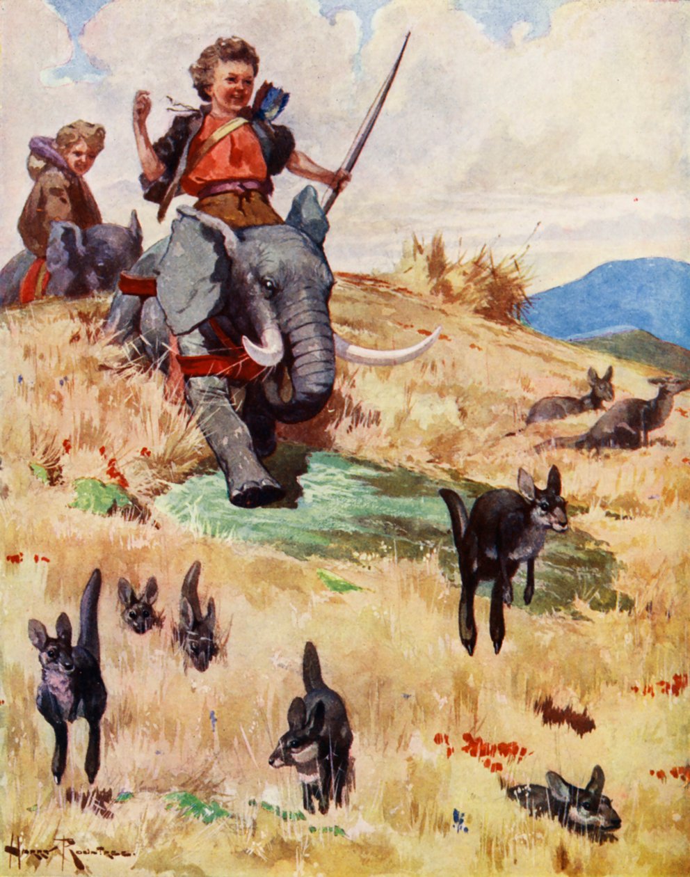 Lov klokanů (barevná litografie) od Harry (1878-1950) Rountree