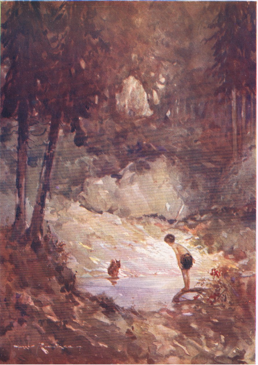 "Můžete také skočit dovnitř," řekla veverka Gilbertovi (z The Forest Foundling) (barva litho) od Harry Rountree