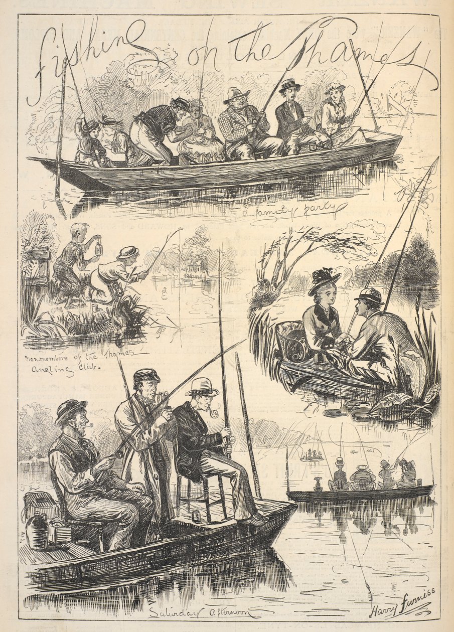 „Rybaření na Temži“, titulní strana „Ilustrovaných sportovních a dramatických zpráv“, 28. října 1876 (litho) od Harry (after) Furniss