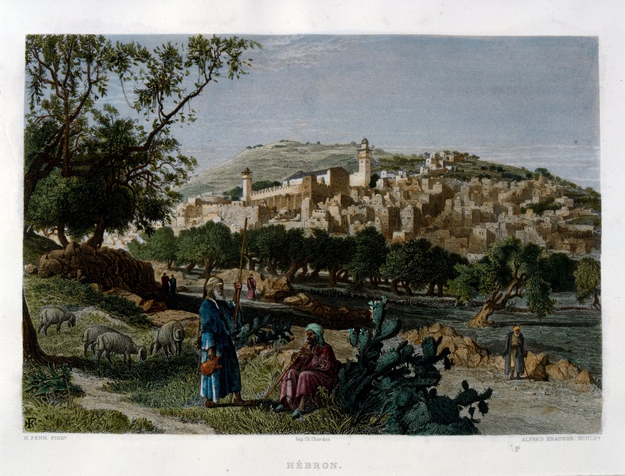 Hebron, vyrytý Alfredem Krausse podle obrázku Harryho Fenna, publikovaného v malebné Palestině, asi 1875 od Harry ) Fenn