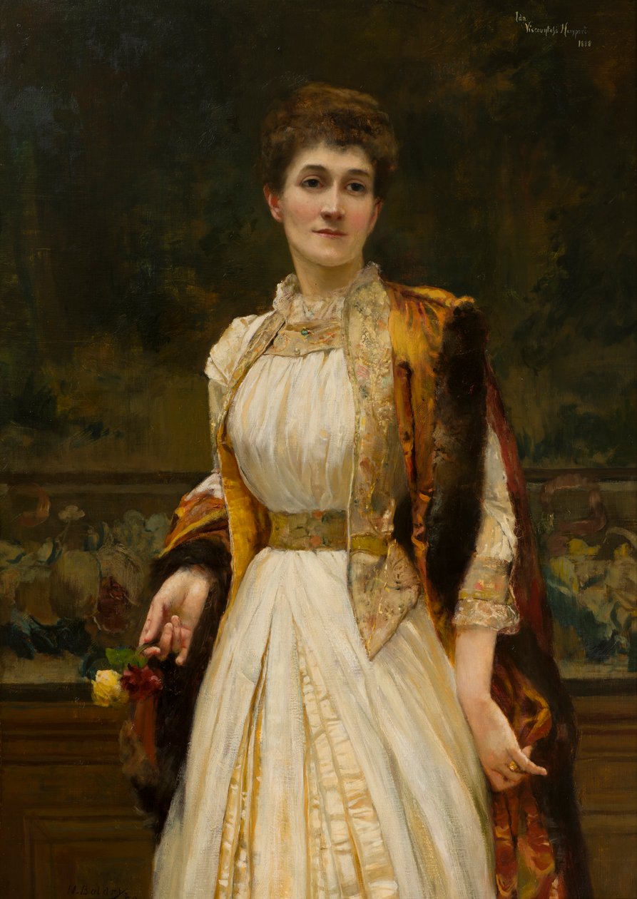 Portrét lady Idy Lumleyové, vikomtesy Newportové, později hraběnky z Bradfordu, kolem roku 1888 (olej na plátně) od Harry Baldry