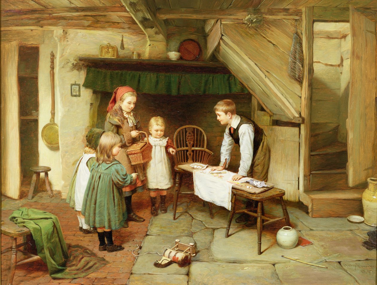 Návštěva cukrárny (olej na plátně) (viz také 17194) od Harry Brooker
