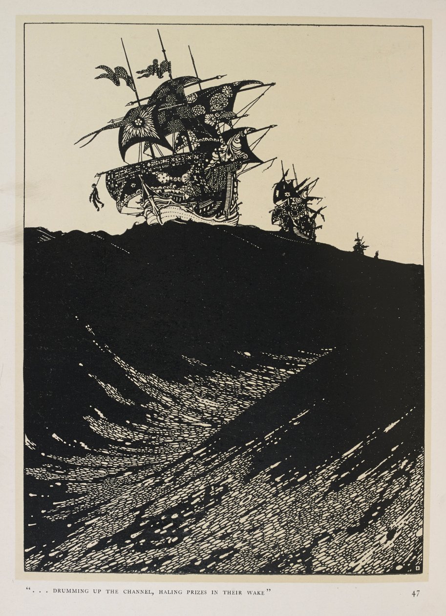 Balada o kapitánech. "...bubnování do kanálu,   shromažďování cen za nimi“ od Harry Clarke