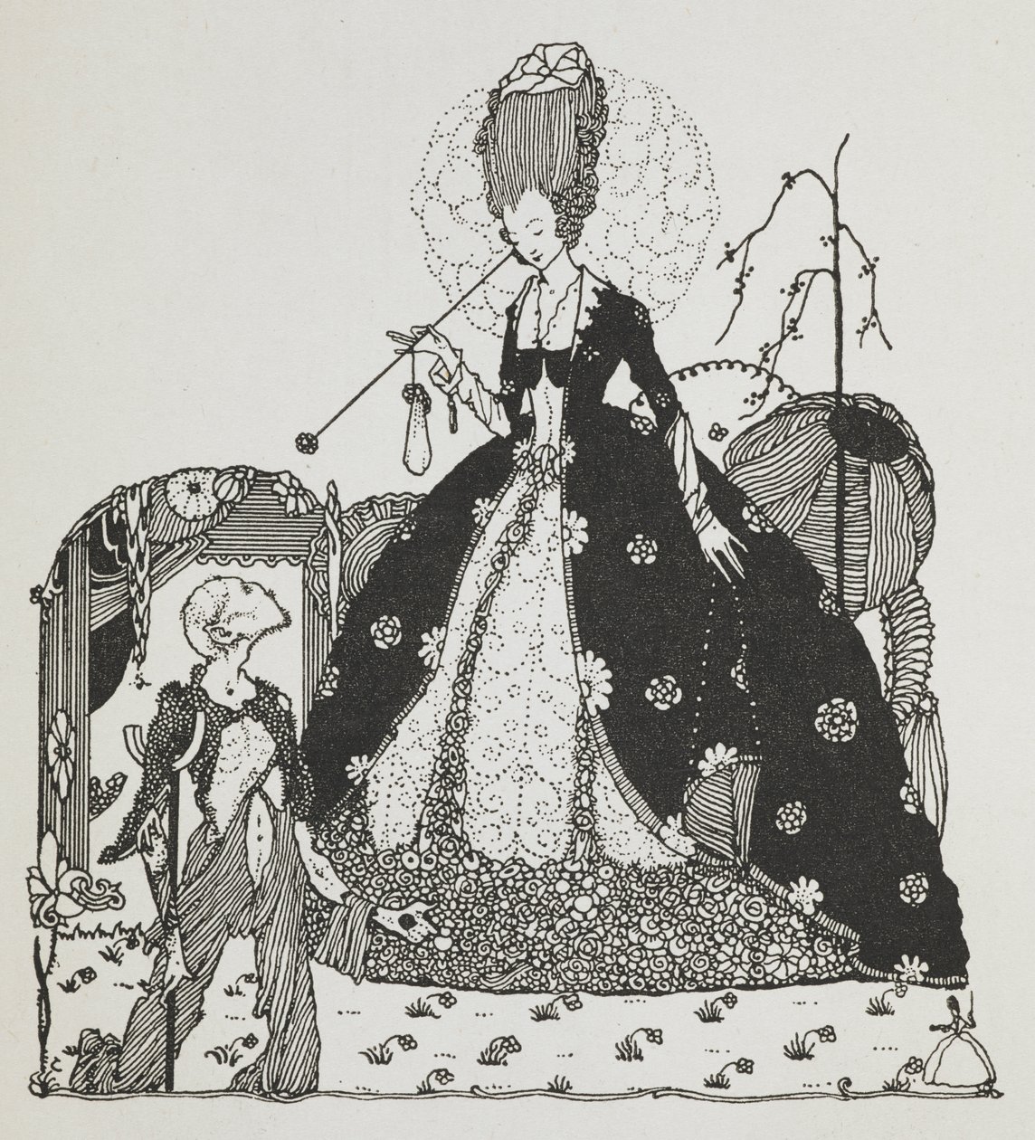 Dáma shlíží na rolníka a prosí o peníze. od Harry Clarke