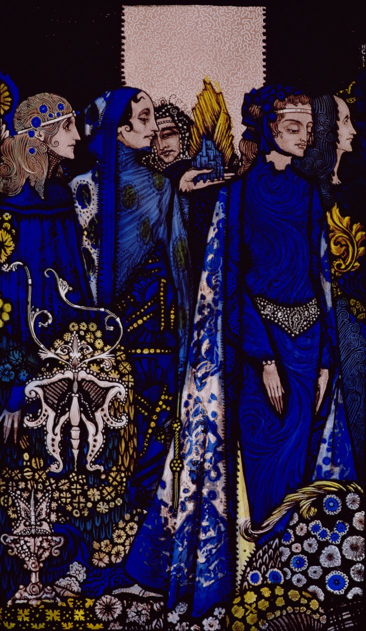 Etain, Helen, Maeve a Fand, ilustrace něžné ruky zlaté Deirdre od Harryho Clarka z 