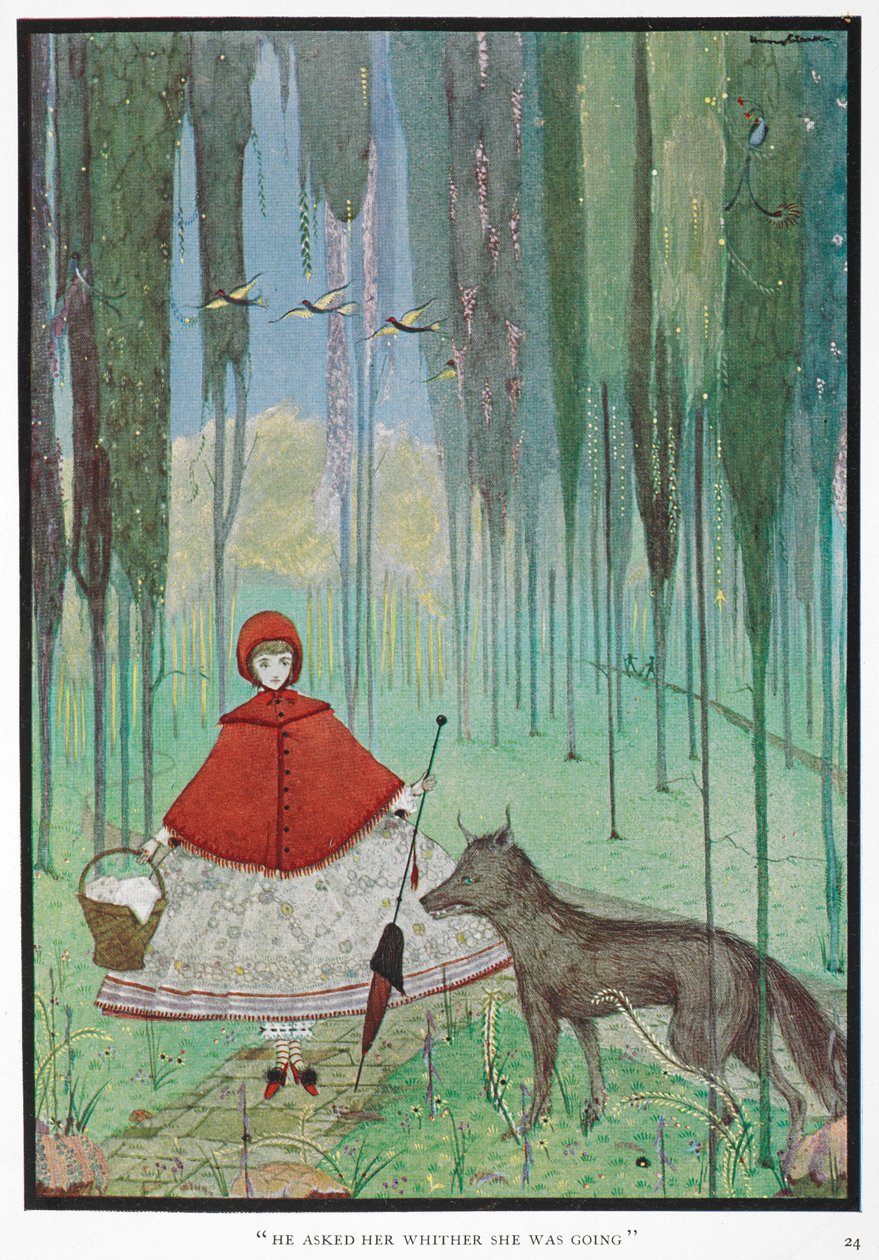"Zeptal se jí, kam jde." Červená Karkulka se v lese setkává s vlkem. od Harry Clarke