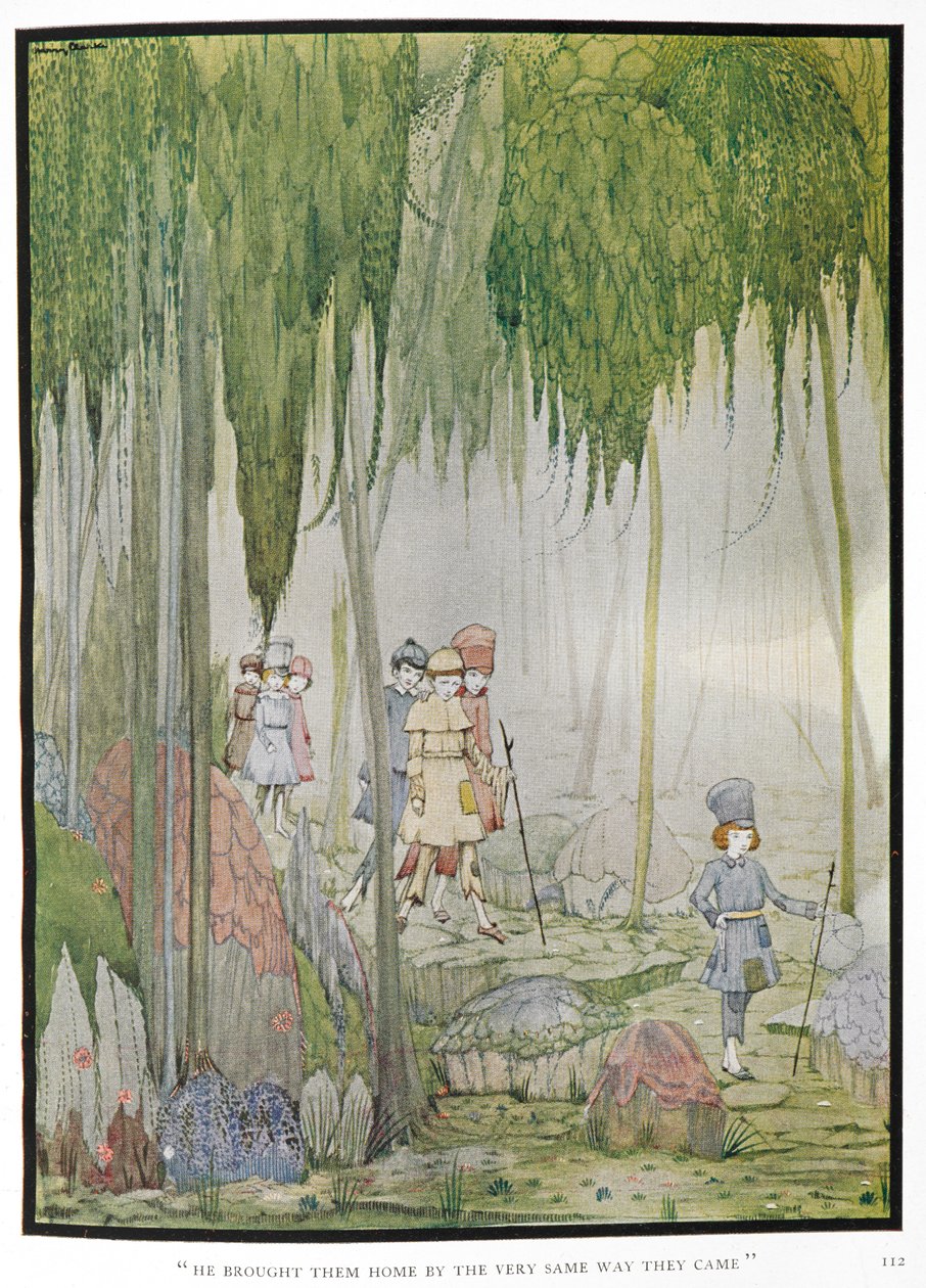 "Přivedl je domů stejnou cestou, jakou přišli." Ilustrace k příběhu, 
