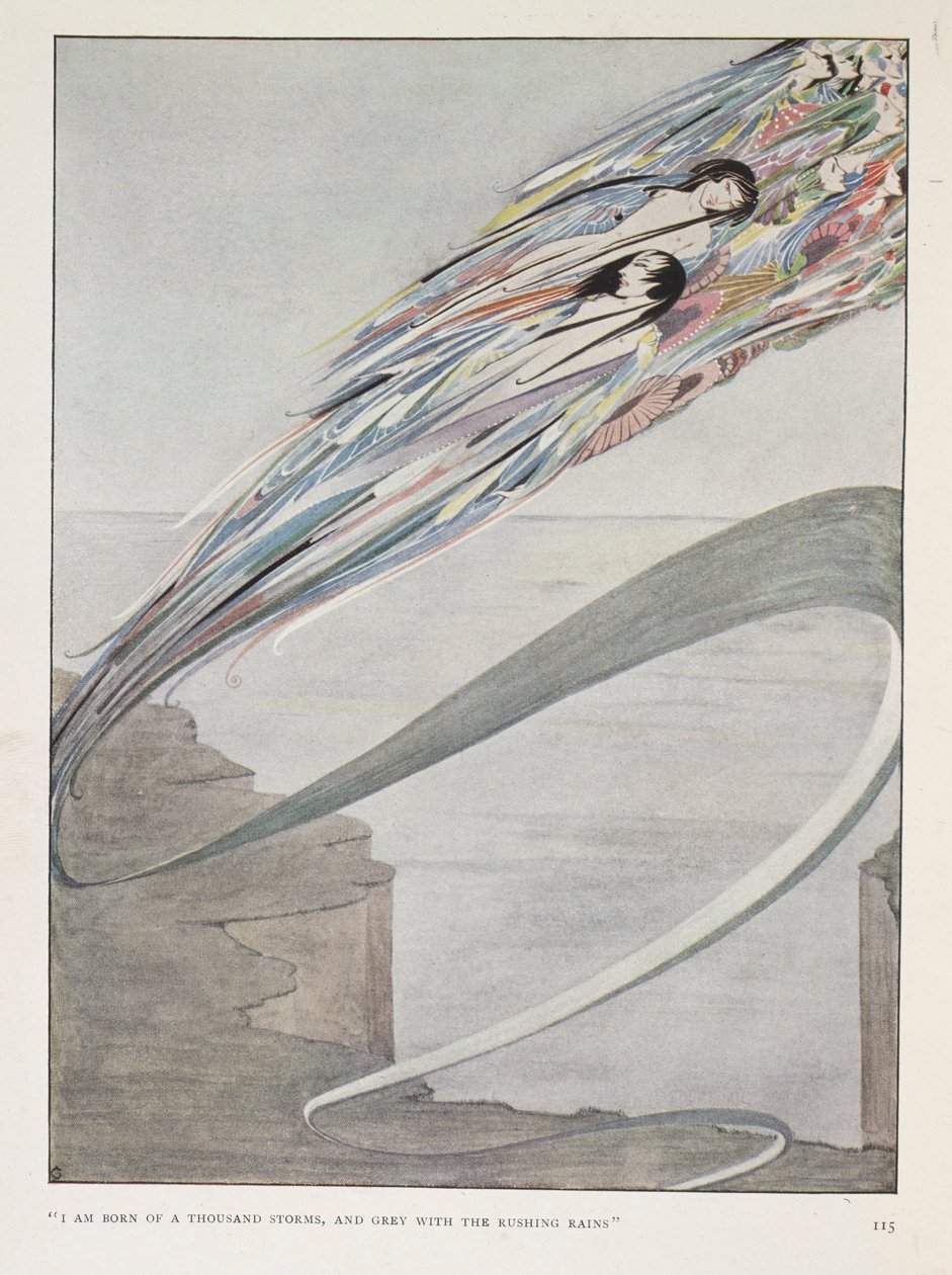 "Jsem zrozen z tisíce bouří a šedivý spěchajícími dešti." Z nadpisu kapitoly: „Vše je duch a část mě“. od Harry Clarke