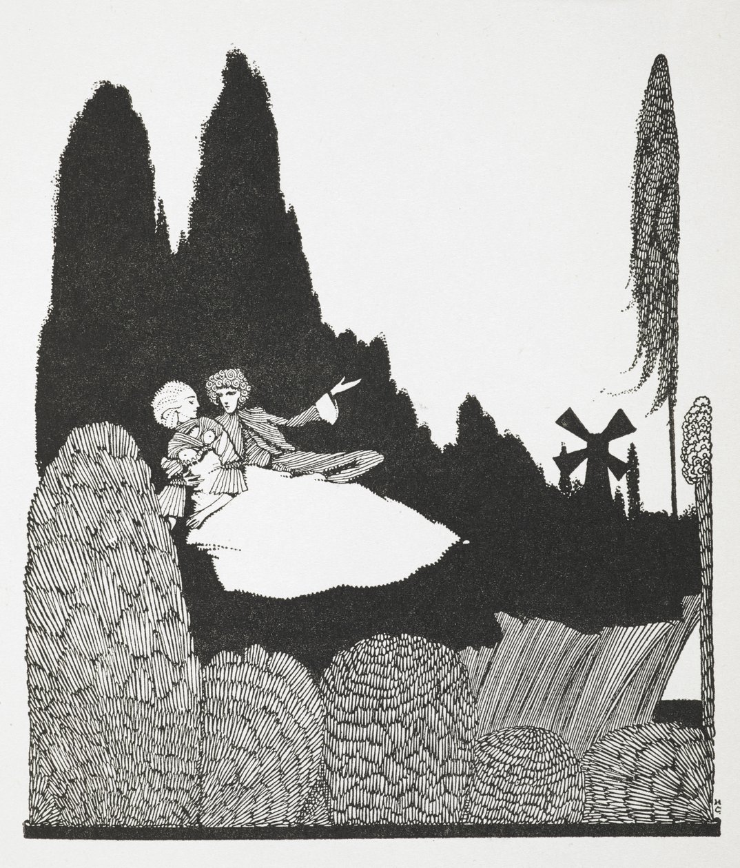 Ilustrace k příběhu „Mistr kočka nebo kocour v botách“. od Harry Clarke