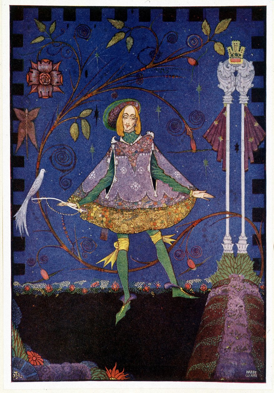 Na hrobě princeznina otce pak vyrostl keř růží - Pastýř vepřů ""Princezna a veranda"" - v ""Pohádkách"" od Hanse Christiana Andersena, nemocného. od Harryho Clarka od Harry Clarke