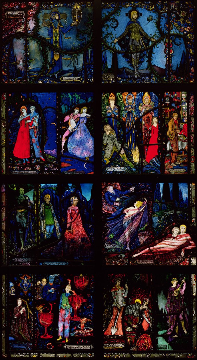 Ženevské okno, osm panelů zobrazujících scény z rané irské literatury, 1929 od Harry Clarke