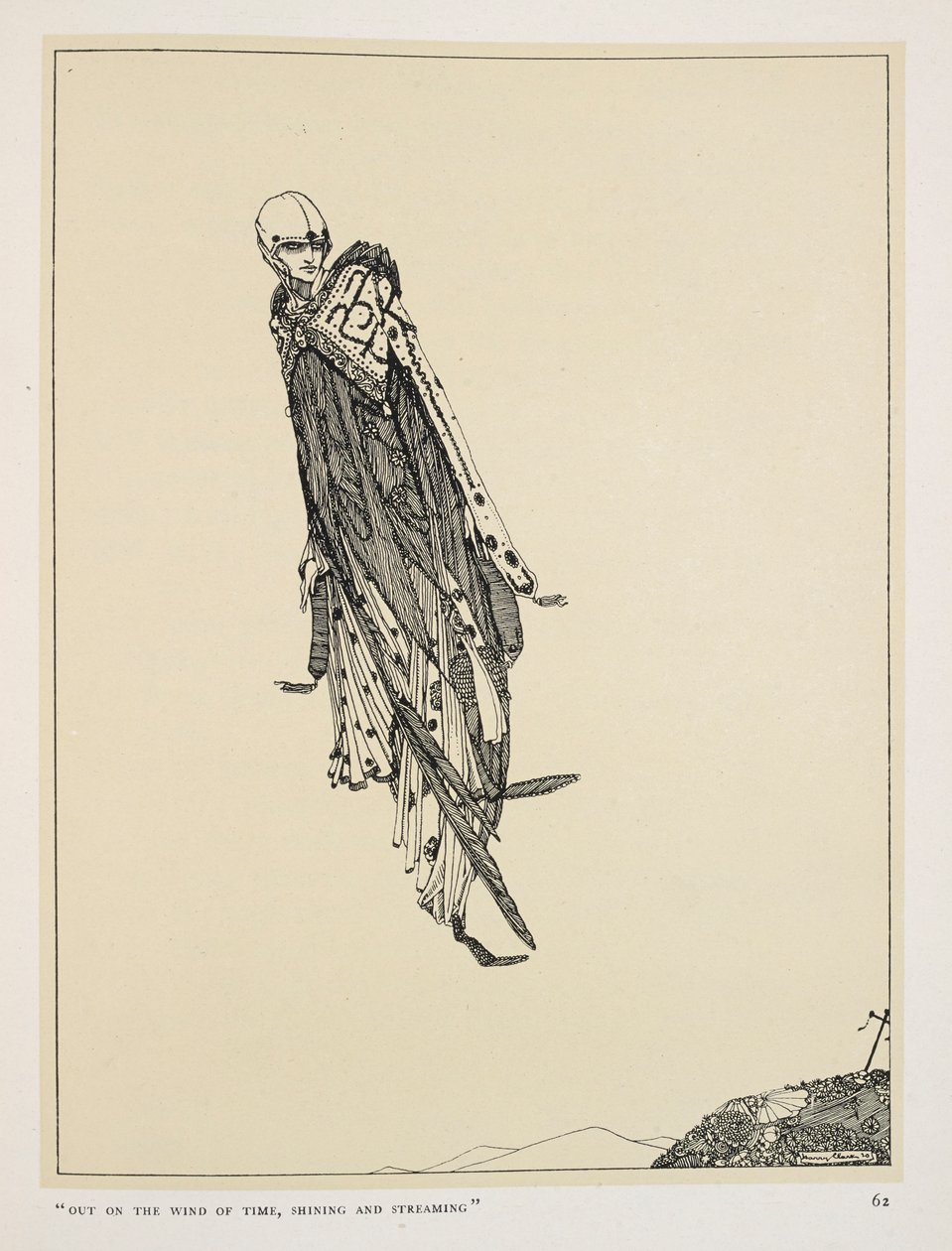 Velký milenec. "Ve větru času,   zářící a proudící" od Harry Clarke