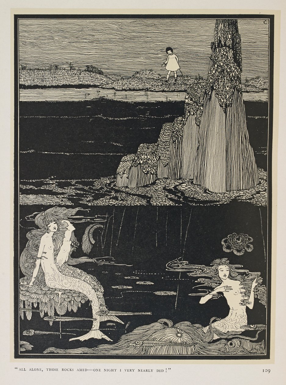 Velmi skoro! "Úplně sám, ty skály uprostřed - jedné noci jsem to málem udělal!" Tři mořské panny od Harry Clarke
