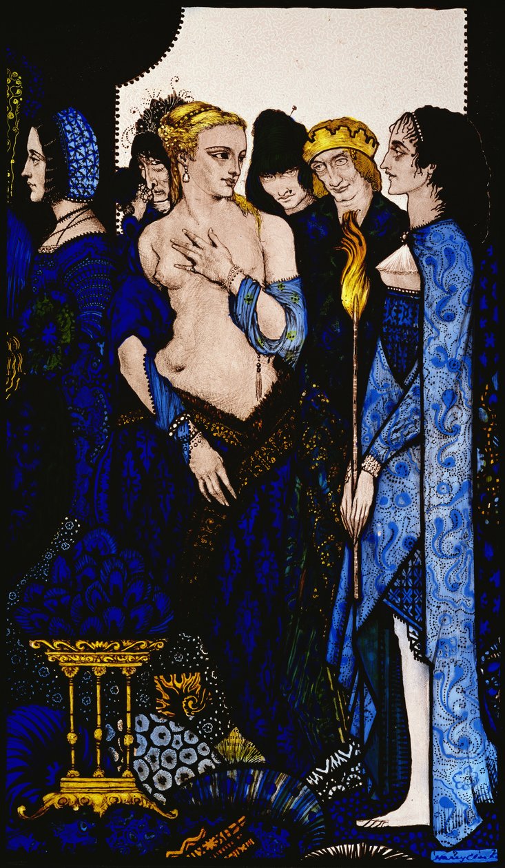 "Pojmenovali jsme Lucrezii Crivelli a Tizianovu dámu s Amber Belly" Ilustrace Harry Clarke z 