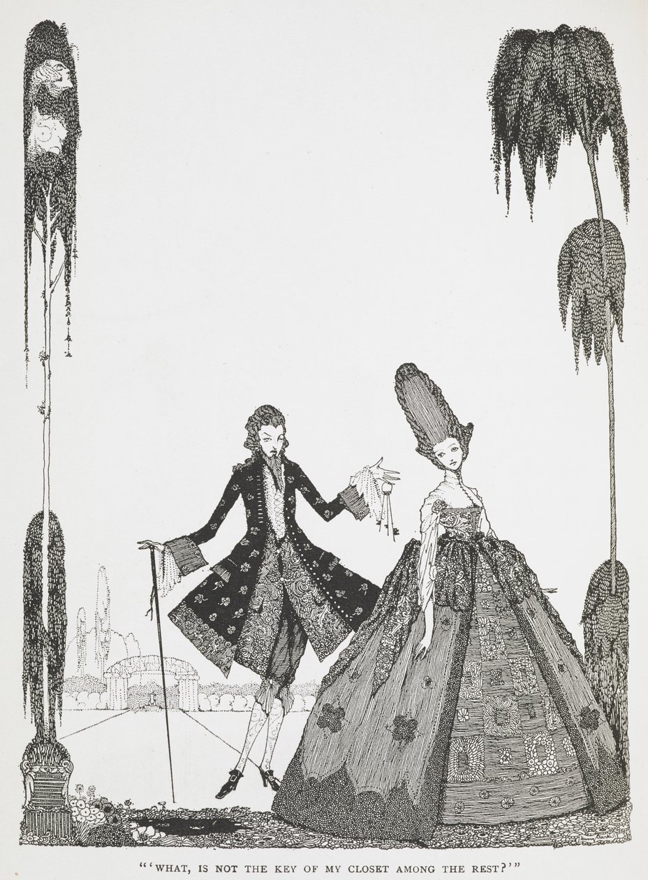 "Mitä, eikö kaapin avain ole muiden joukossa?" Kuvitus tarinaan "Blue Beard". od Harry Clarke
