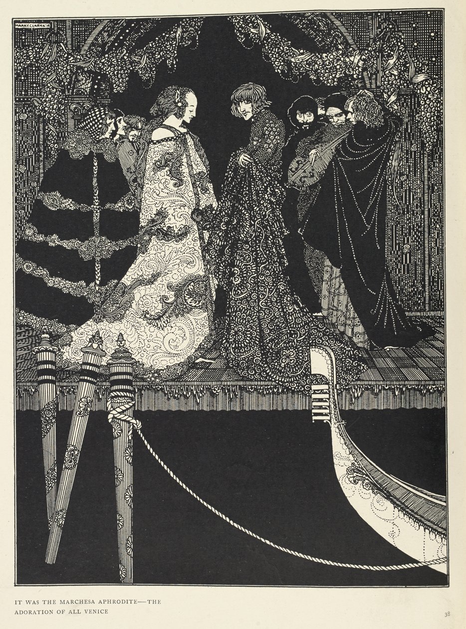 „Byla to Marchesa Aphrodite – uctívání všech Benátek“. Ilustrace k příběhu „zadání“. od Harry Clarke
