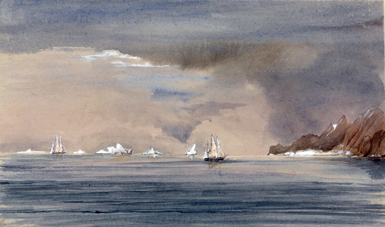 Ledovce u Hornova mysu (Chile) se siluetou lodi HMS Tribune. Obraz viceadmirála Harryho Edmunda Edgella (1809-1876), akvarel 1856. od Harry Edmond Edgell