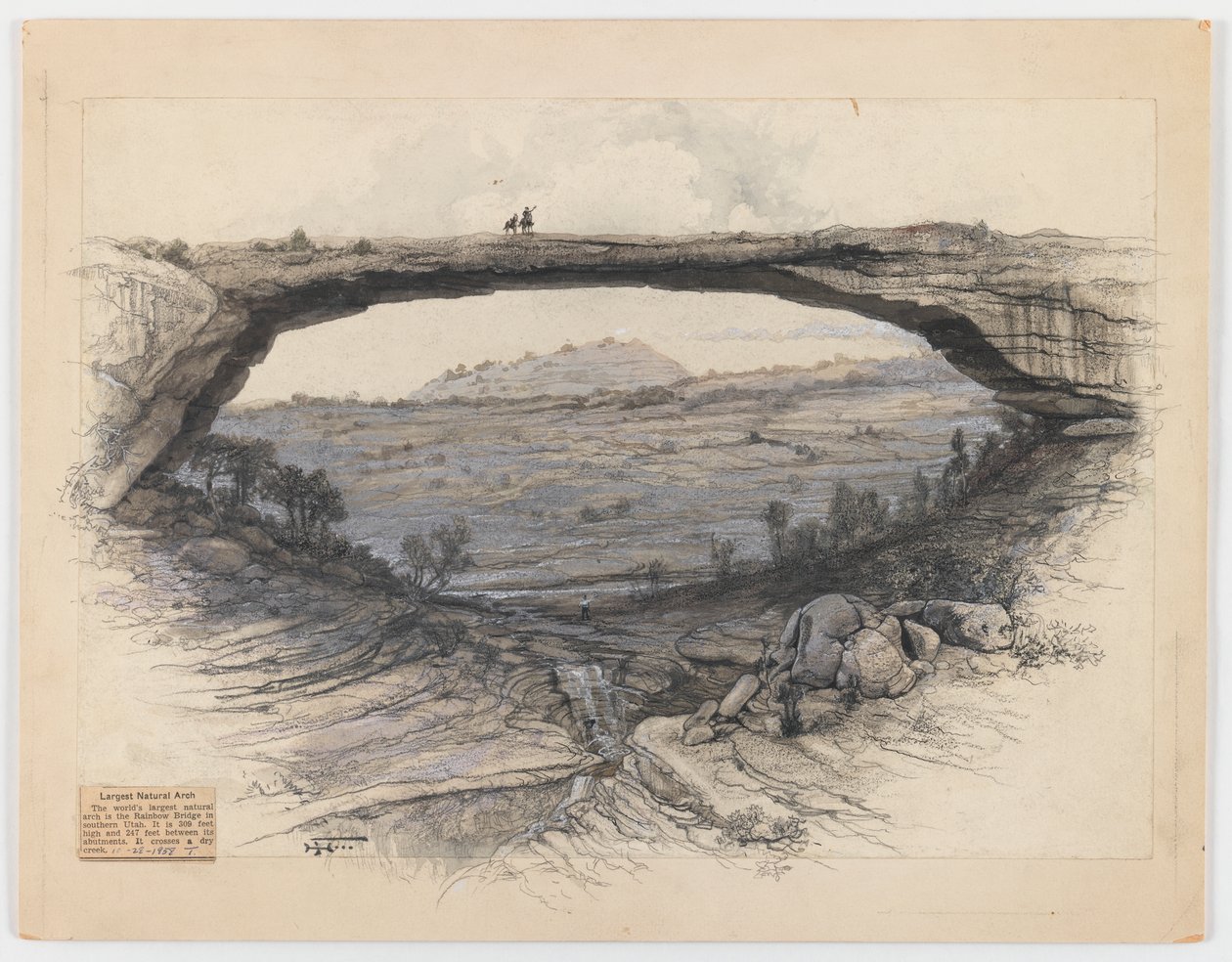 Rainbow Bridge (mytí, grafit a dřevěné uhlí na papíře) od Harry Fenn