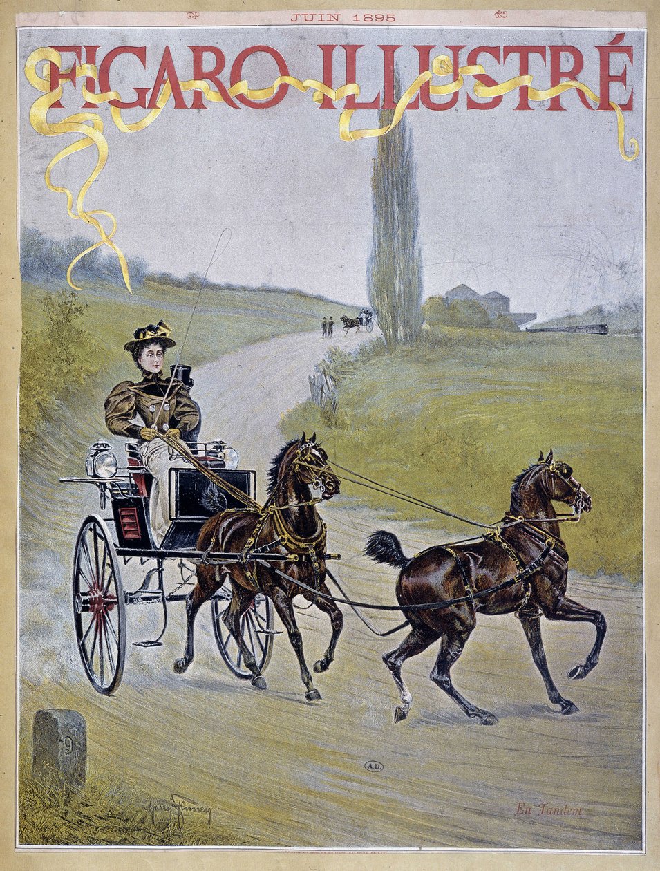 Žena řídí kočár - kráva. v „“ Figaro Illustrated““ od Harry Finney
