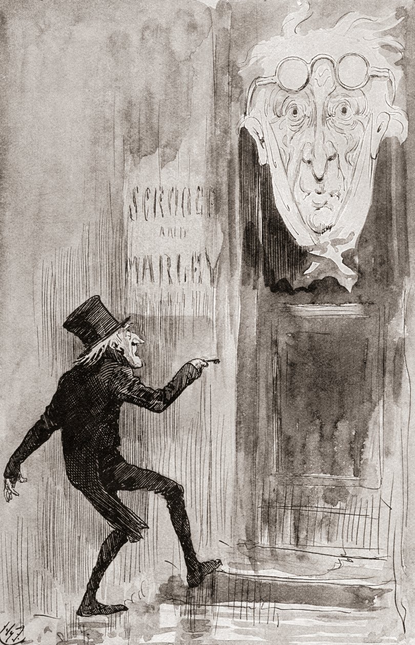 Ilustrace pro Vánoční koledu z vánočních knih od Charlese Dickense od Harry Furniss