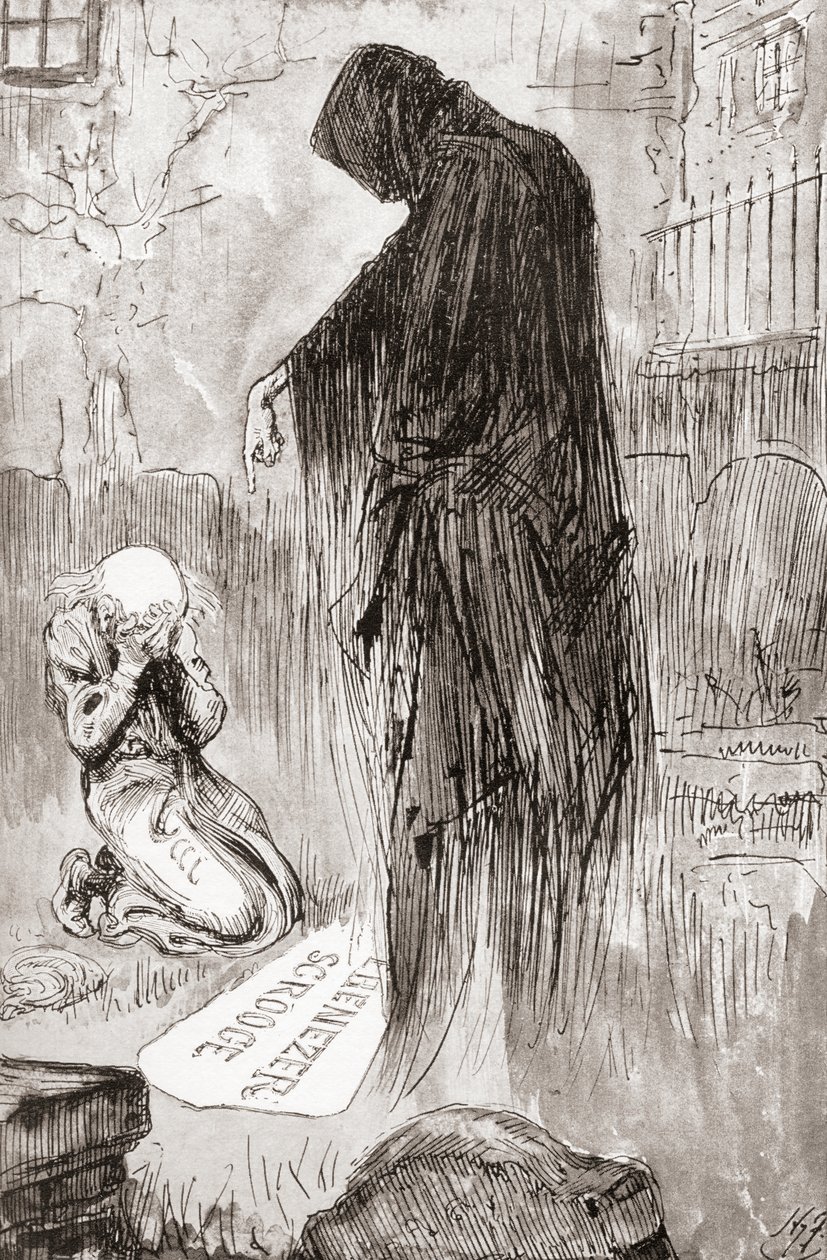 Ilustrace pro Vánoční koledu z vánočních knih od Charlese Dickense od Harry Furniss