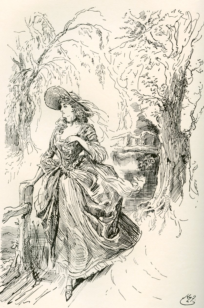 slečno Haredalová. Ilustrace Harryho Furnisse k románu Charlese Dickense Barnaby Rudge z The Testimonial Edition, vydaného v roce 1910. od Harry Furniss
