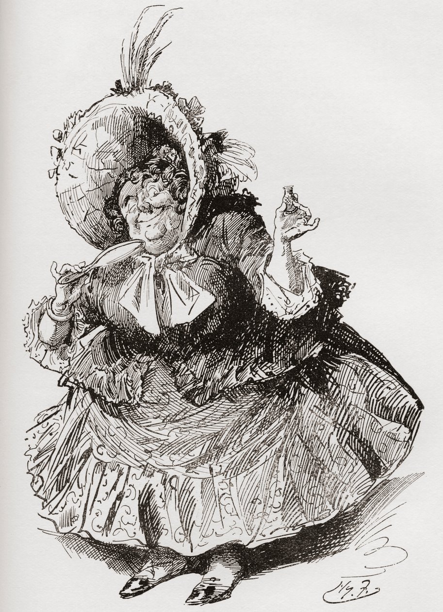 Slečno Mowcher. Ilustrace Harryho Furnisse k románu Charlese Dickense David Copperfield z The Testimonial Edition, vydaném v roce 1910. od Harry Furniss