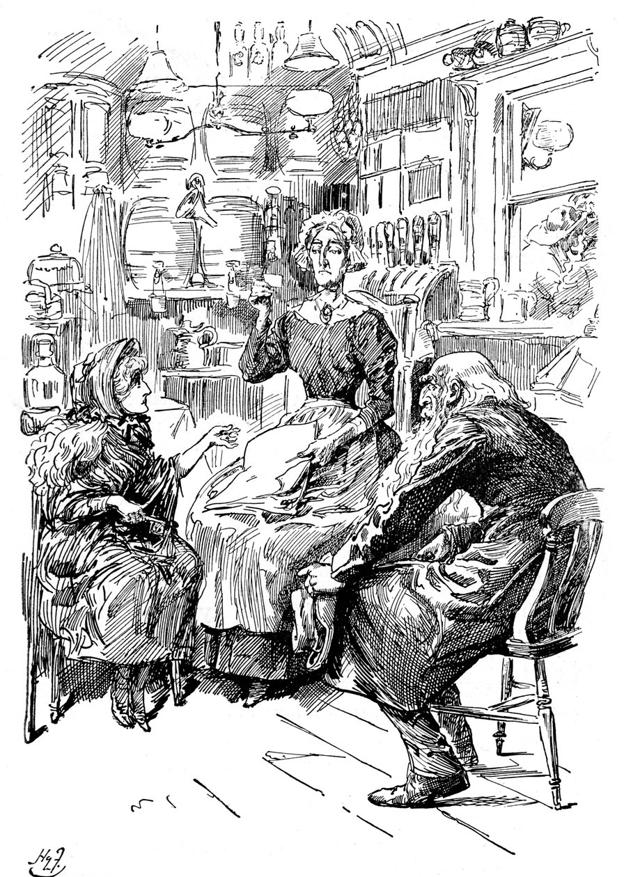 Pan Riah a slečna Wren v Six Jolly Fellowship Porters, 1912 od Harry Furniss