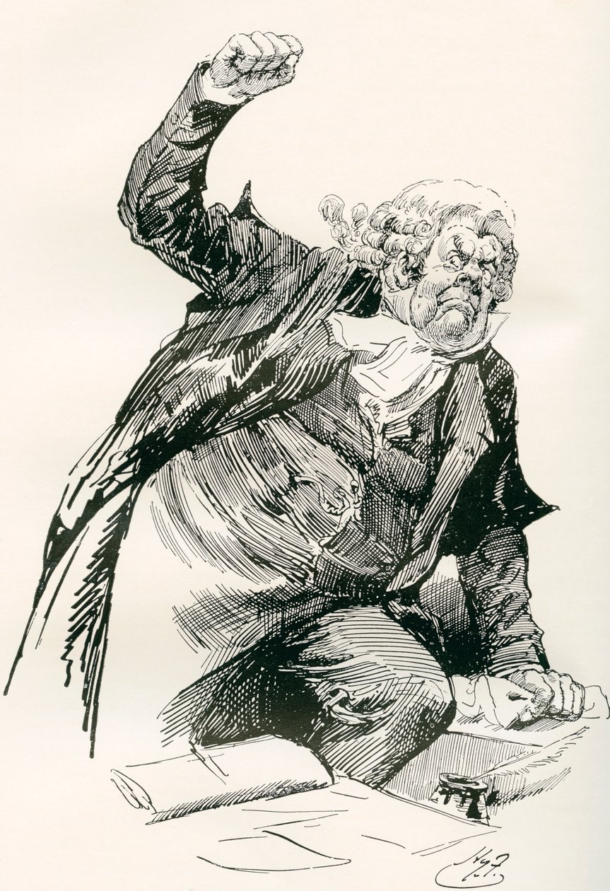 Seržant Buzfuz. Ilustrace Harryho Furnisse k románu Charlese Dickense The Pickwick Papers z The Testimonial Edition, vydaného v roce 1910. od Harry Furniss