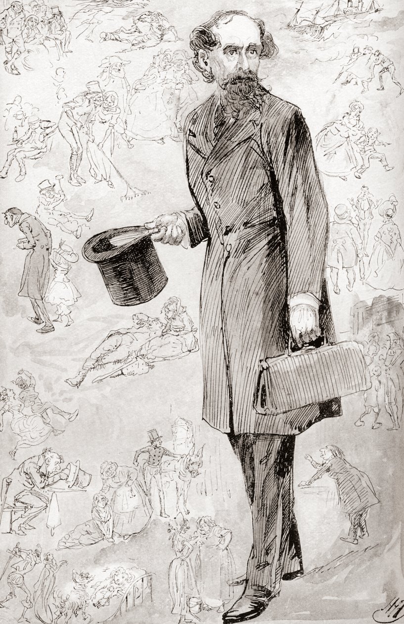 Nekomerční cestovatel. Ilustrace Harryho Furnisse k povídce Nekomerční cestovatel z vánočních knih Charlese Dickense, která vyšla v The Testimonial Edition z roku 1910. od Harry Furniss