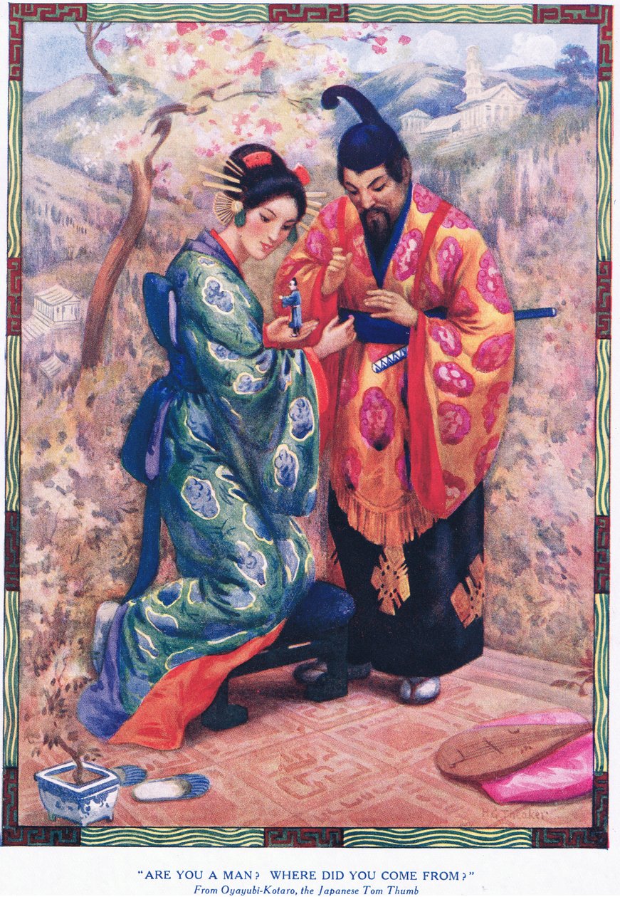 "Jste muž Odkud jsi přišel" (z japonské pohádky Oyayubi-Kotaro) (litografie) od Harry George Theaker