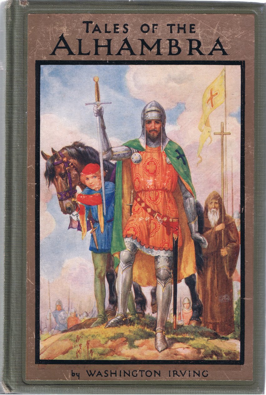 Návrh přední strany obálky, ilustrace z knihy "Příběhy Alhambry", cca 1940 (barevná litografie) od Harry George Theaker