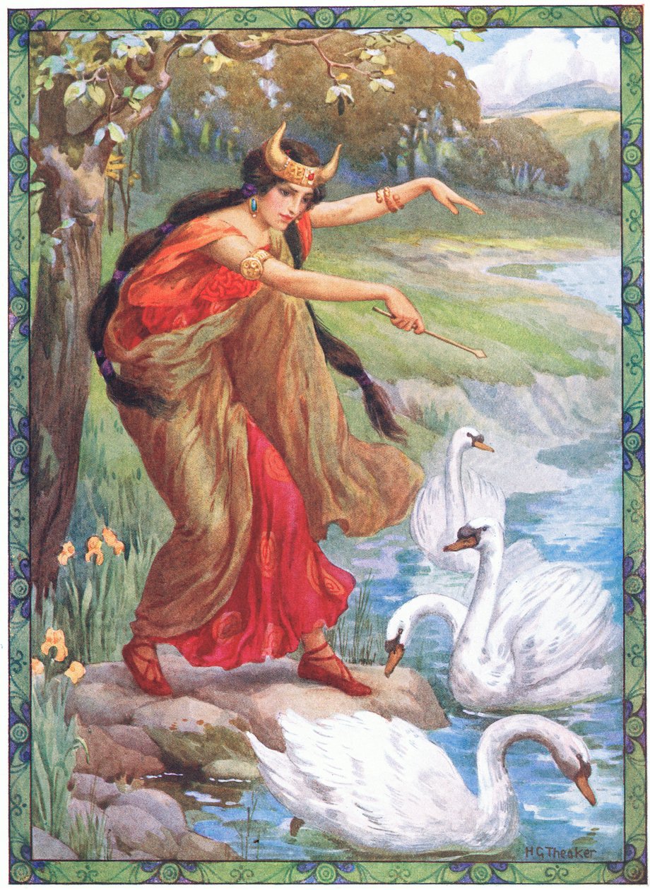 "Co viděla místo čtyř dětí" (z knihy Děti Líru) (barevná litografie) od Harry George Theaker