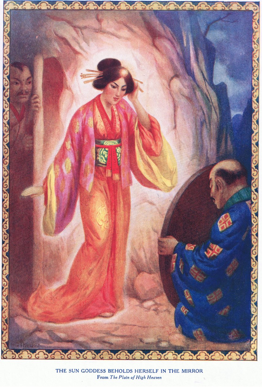 Bohyně slunce se vidí v zrcadle (z planiny Vysoké nebe) (litografie) od Harry George Theaker