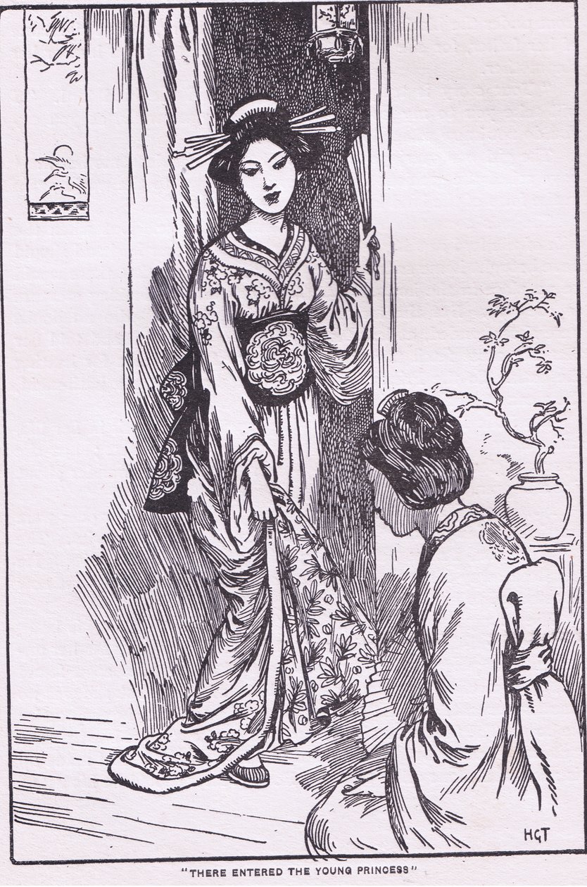 Tam vstoupila mladá princezna (z pohádky Princezna s miskou) (litografie) od Harry George Theaker