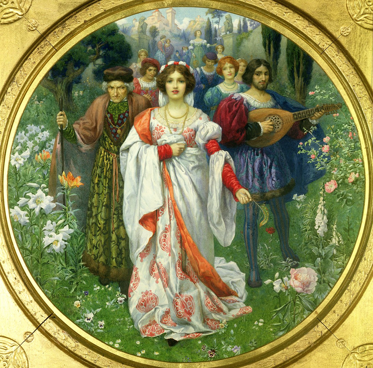 "Když byla královna, dávno mrtvá, mladá" (akvarel) od Harry George Theaker